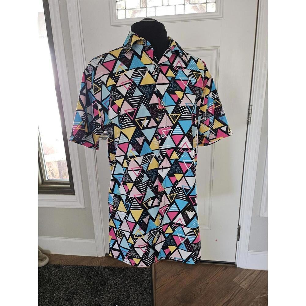 Fresh Prince of Bel Air Shirt Sz Small Geometric Triangle Button Y2K Will Smith